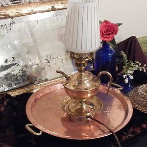 Unique Vintage Mid-Century Brass Lamp with Coin/Trinket Dish Base, C. 1950's